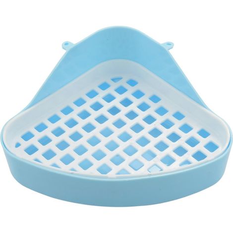 Bac à litière pour lapin, bac d'angle pour petits animaux, bac à litière d'angle pour lapin et hamster (bleu) (1/4)