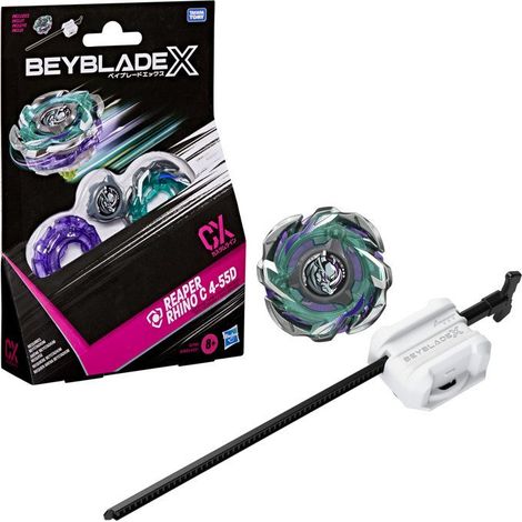 Beyblade X Starter Pack Reaper Rhino C 4-55D CX, trottola Takara Tomy di tipo difesa con lanciatore, trottole da competizione, a partire da 8 anni