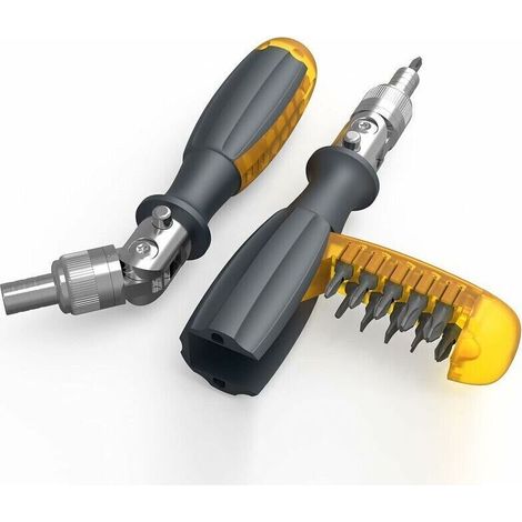 Tournevis 11 en 1, Kit de Tournevis Magnétique à Cliquet avec 10 Pointes Interchangeables, Set de Tournevis Rotation à 180° Outils de Réparation, Installation, Entretien Electrique,embout d