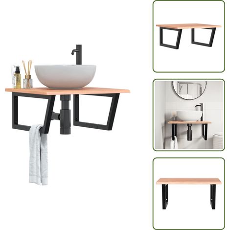 Estante de madera - vidaXL Estante de lavabo de pared de acero y madera maciza de roble - Estante de acero