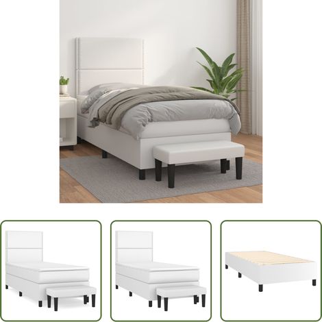 Kunstlederbett -  Boxspringbett mit Matratze Weiß 100x200 cm Kunstleder (1/5)