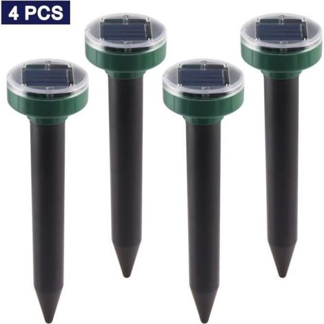 4 pièces répulsif solaire à ultrasons pour rongeurs, extérieur jardin taupes rats. (1/5)