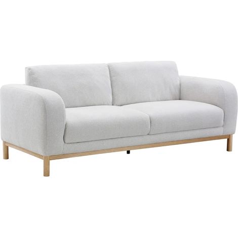 Canapé droit 3 places en tissu chiné gris clair et pieds bois – KITA (1/5)