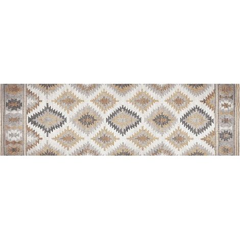 CROMA COLLECTION Teppich mit Kelim-Druck und Schaumstoffpolsterung 60 x 200 cm Grau, Beige und Braun (1/3)