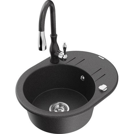 Mexen Kevin fregadero de granito de 1 seno con escurridor y grifo de cocina Savita, negro moteado - 6517-76-672601-76 (1/5)