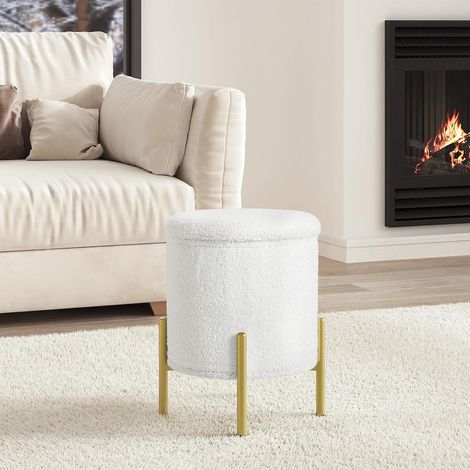 WOLTU Storage Ottoman Box Footstool Hallway Bedroom Living Room, φ35 x H41 cm, White