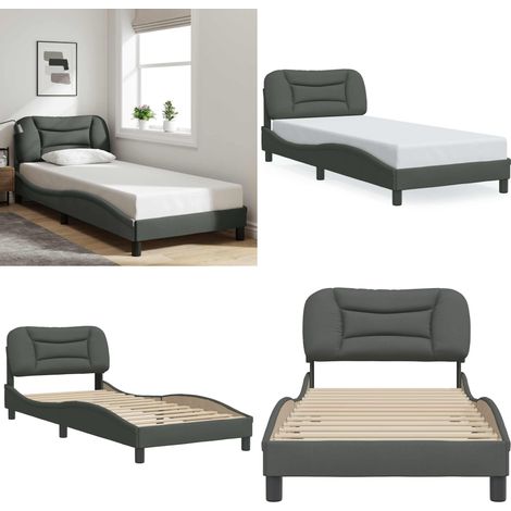 Cadre de lit sans matelas gris foncé 80x200 cm tissu - Lit Plateforme - Lit Double - Cadre De Lit - Literie - Meuble De Chambre - Home & Living (1/5)