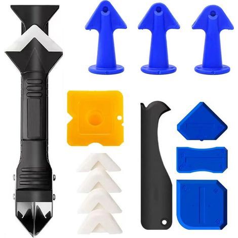 3 en 1 Silicone Grattage à joint Kit d'outils de calfeutrage en silicone pour enlever le calfeutrage Buse d'étalement Applicateur de mastic et outils de finition (1/4)