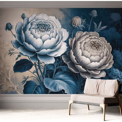 Papier peint adhésif décoratif pour chambre et salon Design moderne à poser facilement Fleurs romantiques 312x219 cm (1/5)
