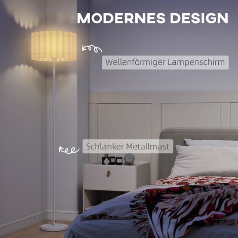 Lampadaire vintage avec abat-jour en plastique blanc, interrupteur à pied, tige en métal, design rétro (1/4)