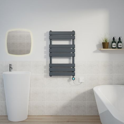 Flat Electric Towel Rail Thermostatic Timer Grey 800x450mm