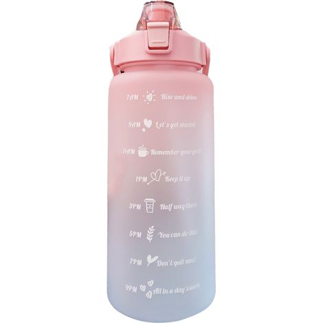 Gourde Sport Anti-Fuite 2000ml avec Poignée - Couleur Dégradée Givrée, Ouverture One-Click et Échelle Transparente - Rose (1/5)