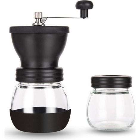 Moulin à café manuel avec récipient en verre pour les grains de café. (1/2)