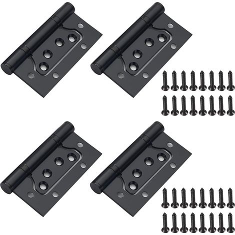 Lot de 4 charnières en acier inoxydable noires avec vis, charnière de porte pliante pour porte en bois, armoire en bois, armoire, 100 mm x 50 mm (1/5)