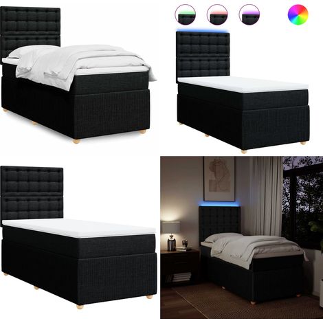 vidaXL Sommier à lattes de lit avec matelas Noir 90x190 cm Tissu (1/5)