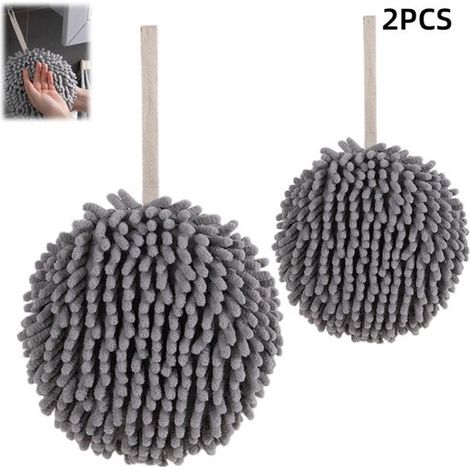 Confezione da 2 asciugamani - Asciugamani da cucina - Palline assorbenti - Materiale in ciniglia - Altamente assorbenti - Appendibili - Adatti per cucine, bagni e toilette - Grigio - 1717 cm