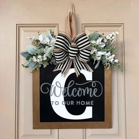 [Couronne porte Nom Année] Suspension Bois Lettre Garland Artificial Déco Maison [C] - Multicolor (1/5)