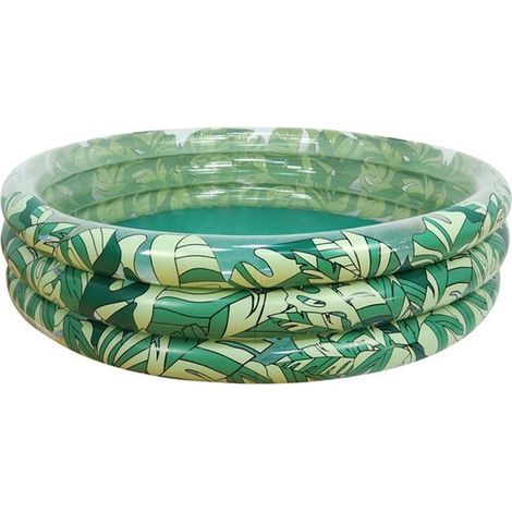 Piscina infantil redonda hinchable con estampado de hojas tropicales，construcción de 3 anillos de aire (1/2)