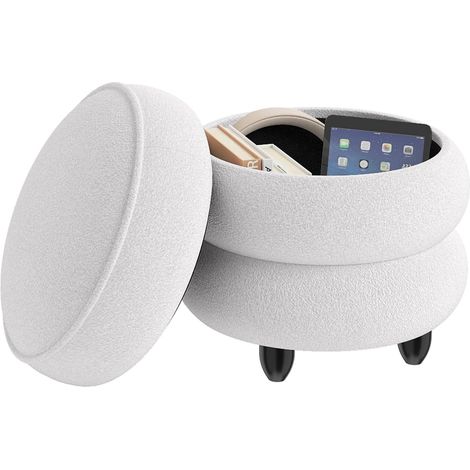 COSTWAY Pouf Contenitore Rotondo 20 L, Poggiapiedi in Ciniglia con Coperchio Rimovibile e Seduta Imbottita, Sgabello da Trucco con Gambe in Legno di Gomma, per Camera da Letto e Salotto (1/5)