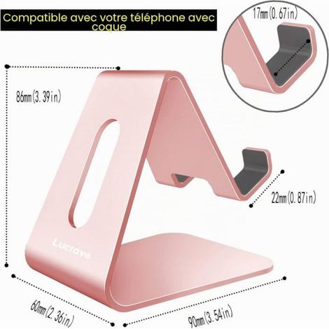 Support Téléphone - Aluminium - Réglable - Antidérapant - Pour Bureau et Cuisine - Compatible 4 à 8 Pouces - 1 Pièce (1/5)