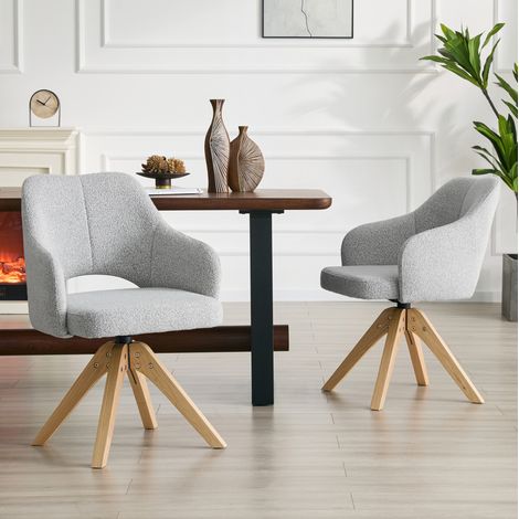 Juego de 2 sillas de comedor giratorias 360° 48/45 cm en gris claro, estilo retro con patas de madera (1/5)
