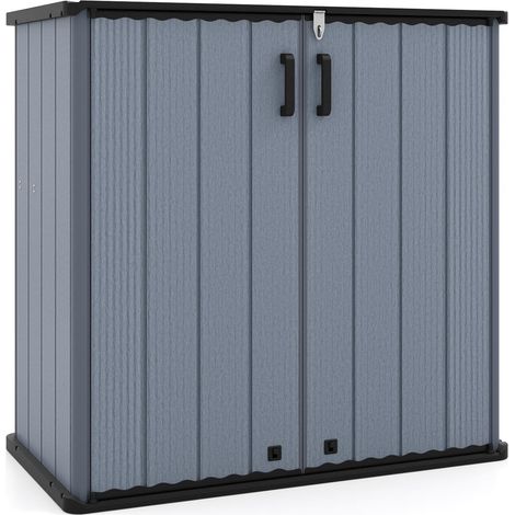 COSTWAY Armadio da Esterno e Interno Impermeabile, Mobile Contenitore per Attrezzi in Plastica PP e HDPE con Porta con Serratura e Tetto scanalato di Drenaggio, 120 x 65 x 117 cm (Grigio) (1/5)