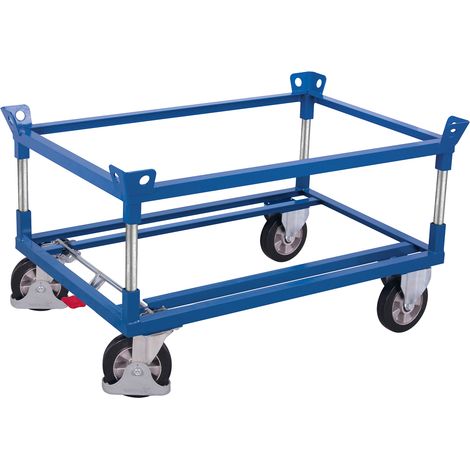 VARIOfit Palettenfahrgestell Elastikvollgummibereifung für Gitterboxen/Europaletten mit 2 Winkelrahmen 1210x810mm Anthrazitgrau RAL 7016