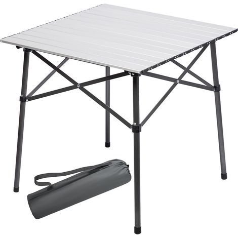Table de Camping Pliante en Aluminium Table Carrée Roll Up Top 4 Personnes Table de Jardin Compacte avec Sac de Transport pour Pique-Nique Camp Backyard BBQ, Argenté (1/5)