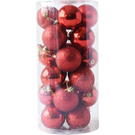 Lot de 24 Boules de Noël, décorations sapin plastique brillant mat pailleté, suspension facile intérieur extérieur fête (1/5)
