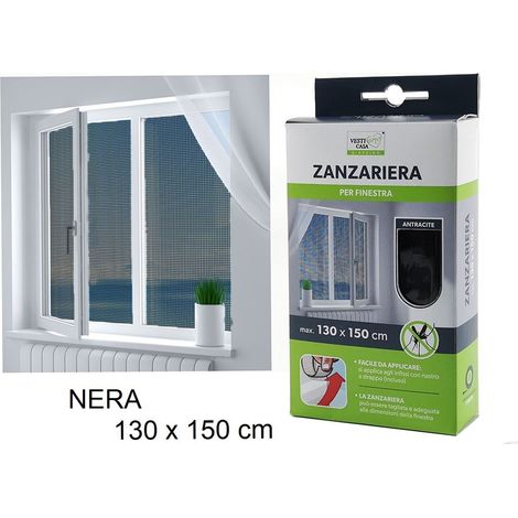 Zanzariera Per Finestre Fissa Universale Chiusura Strappo Adesivo Nera 130x150 (1/4)