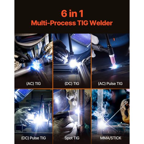 Poste à Souder TIG, 225 A, Machine de Soudage Aluminium 6 en 1, Grand Écran d'Affichage LED, TIG AC/DC/AC Pulsé/DC Pulsé/par Points, MMA à l'Électrode, Soudeur Électrique avec Onduleur IGBT (1/5)