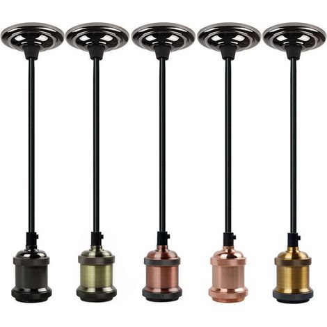 Ineasicer E27 Socket, E27 Chandelier Pendant Light Holder, With 1.5m Braided Cord, for E27 Bulb, Edison Retro Pendant Light, for Restaurant, Living Room, Bedroom, Kitchen (Black) PEBA (1/5)