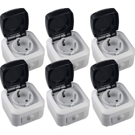 6 Feuchtraum Steckdosen AP IP44 250V 16A Aufputz Steckdose 6er Set (1/3)