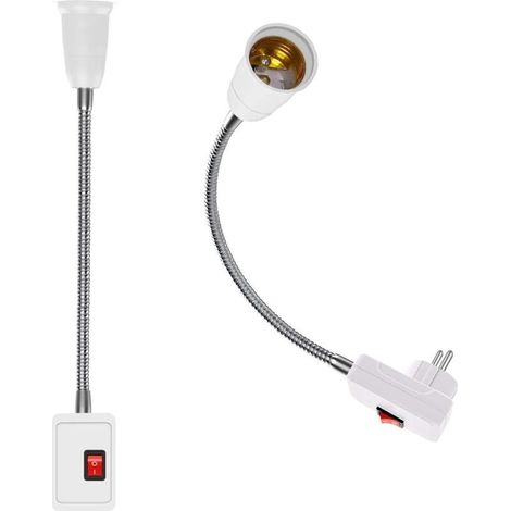 2PCS Porte Lumière de Ampoule LED E27 avec Interrupteur, Support De Lampe Adaptateur Convertisseur avec 5.9″ Flexible Col de cygne et Prise EU, Support d’ampoule E27 pour Bureau Chambre Cuisine (1/5)