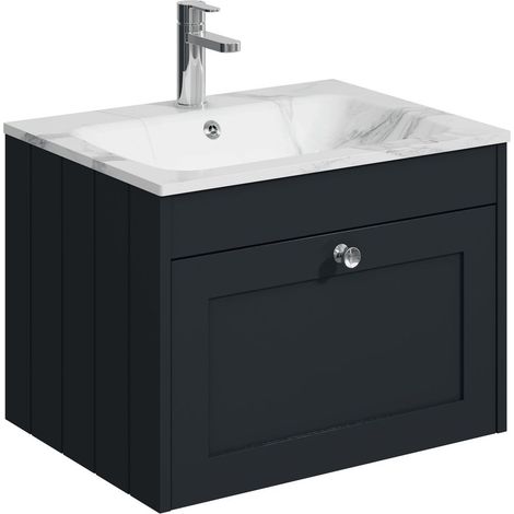 Balterley Butterton 600mm Wall Hung 1 Drawer Unit with Stone Basin 1 Tap Hole, Satin Dark Grey