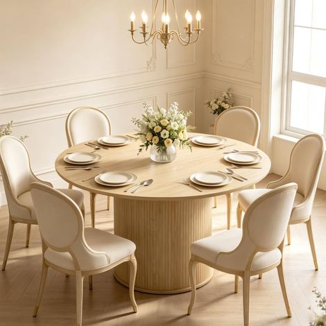 Tavolo da pranzo rotondo 120x75 cm in MDF naturale, salvaspazio per 4-6 persone – MEUBLIV (1/5)