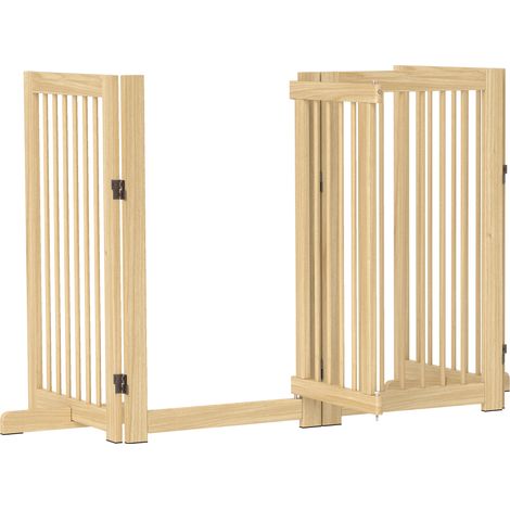 Barrière pour chien autoportante et pliable, avec porte et pieds, cadre en bois, 220 x 36 x 91 cm