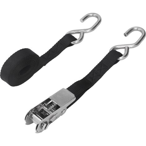 Sangles à cliquet de 1 pouce 25mm noires antirouille avec coutures précises pour moto remorque camion kayak bateau 3m 9,8ft (1/5)
