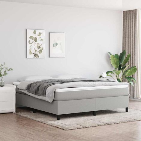 Cama box spring con colchón tela gris claro 160x200 cm (1/5)