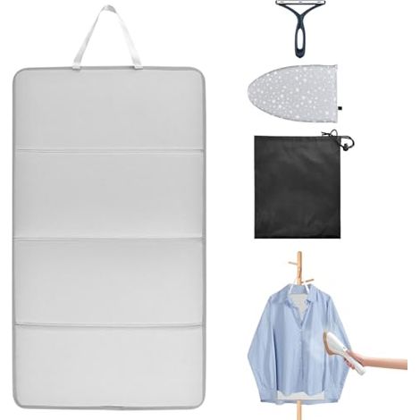 Fer à repasser vapeur pliable avec gant de protection et rangement, tapis de repassage portable pour défroisser costumes et chemises, idéal pour les voyages. (1/5)