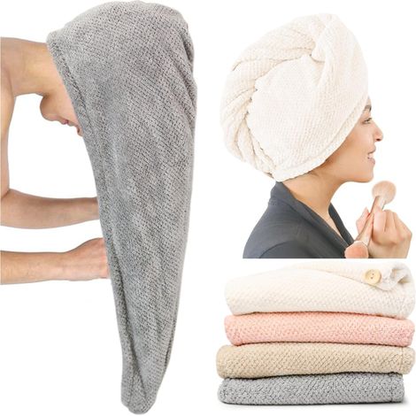 Gorro para secador de pelo grande, súper absorbente y de secado rápido con botón, banda para el cuidado del cabello, paquete de 4 en colores surtidos. (1/5)
