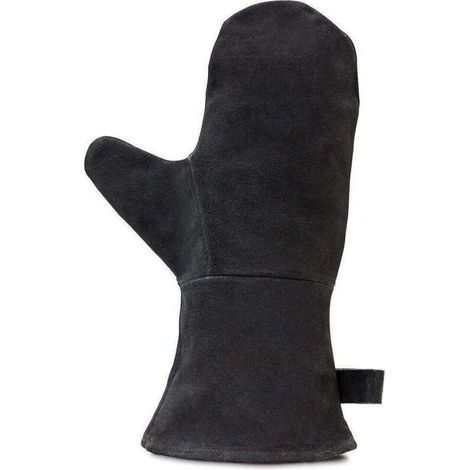 Gant pour cheminée avec Isolation Thermique, Gant en Cuir pour Four, Gant de Protection Ignifuge, Gant pour Barbecue, Gant en Cuir résistant à la Chaleur, Noir (1/4)