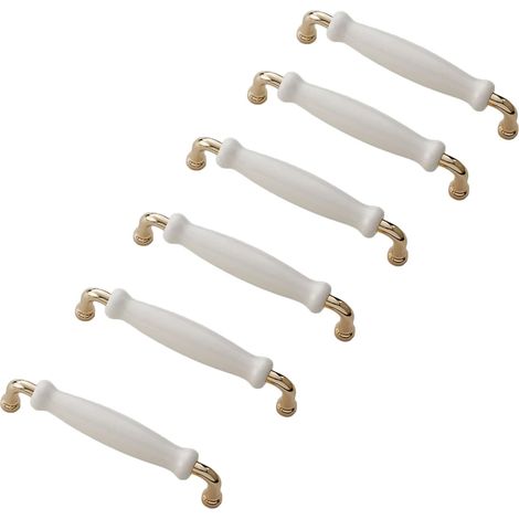 Tirador para armario, tirador de aleación de zinc cerámico para armario, tirador para puerta de cajón de cocina, 6 piezas (distancia entre orificios: 128 mm) (1/3)