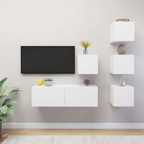 Ensemble de meuble TV 5 pcs-Banc TV-Meuble Télé Blanc Bois d'ingénierie (1/5)