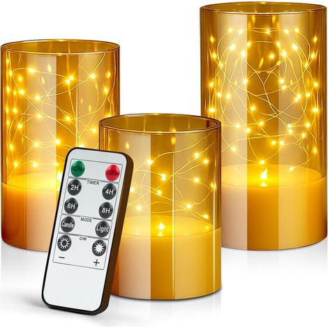 Lot de 3 Bougies LED Sans Flamme avec Guirlande Lumineuse, Minuterie et Télécommande, Décoration Intérieure (1/5)