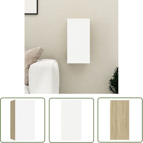 The Living Store Meuble TV Blanc et chêne sonoma 30,5x30x60 cm Bois d’ingénierie - Meubles Tv - Meuble Tv Suspendu - Meuble Tv Mural - Rangement Tv - Étagère Tv (1/5)