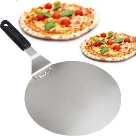 Pelle à Pizza Ronde en Inox avec Manche en Anti-dérapant Idéal Pour Les Gâteaux, Pizzas, Tartes (1/4)