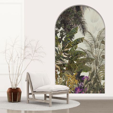 Stickers Trompe l'oeil Arche - Voute - Plantes tropicales - 70 x 125 cm (1/5)