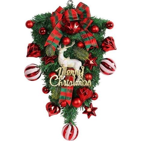 Couronne de Noël décorative à suspendre pour porte, mur ou cheminée - Artificielle avec décorations (1/4)