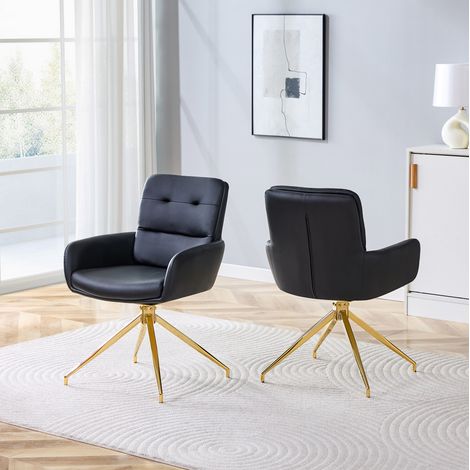Esszimmerstuhl 2er-Set drehbar PU Schwarz Gold OKMYHOME (1/5)